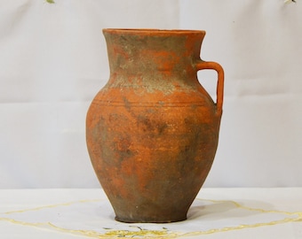 Old red clay pot, Ceramic ancient vase, Rustic pot, Antique clay vase, Ceramic vessel, Wabi Sabi pottery, Primitive clay vase