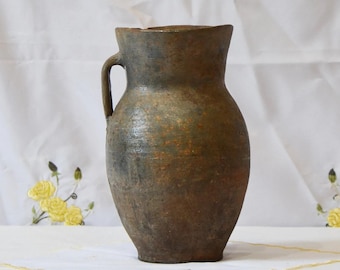 Vintage Rustic Clay Vase, Wabi Sabi Decor (9.44 Inches)