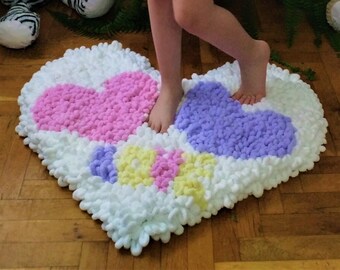 Tapis en forme de coeur fait main, tapis en tricot de micro polyester doux, décoration de chambre d'enfants