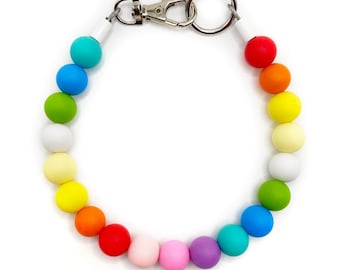 Rainbow Silicone Beaded Dog Collar: Personalized Pet Necklace