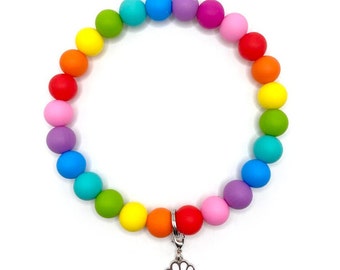 Rainbow Silicone Dog Necklace: Beaded Boho Pet Collar with Paw Charm