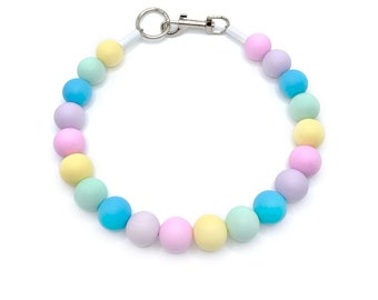 Pastel Rainbow Beaded Dog Collar: Personalized Silicone Pearl Necklace