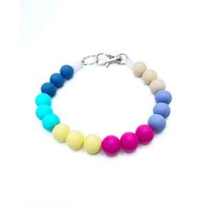 UNICORN silicone beaded personalize durable colorful Dog Collar, custom, cat pearls, unique, boho, bright shine large bead for pets
