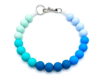 Shades of Blue Beaded Dog Collar: Personalized Silicone Pet Necklace
