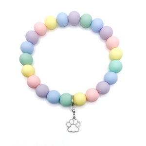 PASTEL RAINBOW Silicone durable Personalize  Dog necklace, custom, beaded, cat pearls, unique, bright large bead slip on, pets pearl collar