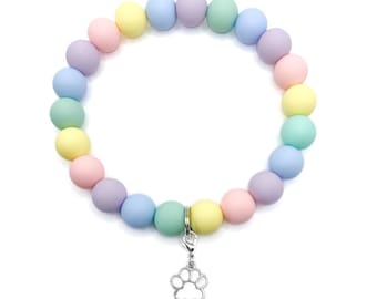 Pastel Rainbow Silicone Beaded Dog Necklace: Custom Pet Collar