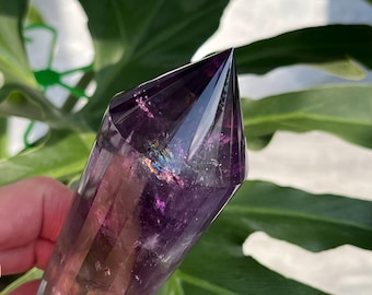 6.1" Amethyst Double Point 24 Faceted Hand Polished Crystal Decor, Purple Crystal Healing Home Decoration Vogel Style Wand