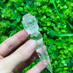 Clear Crystal Quartz Dorje Phurba: Hand Carved Himalaya Amulet