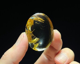 41mm Natural Rutilated Quartz Pendant Oval Polished Crystal Healing Stone Jewelry