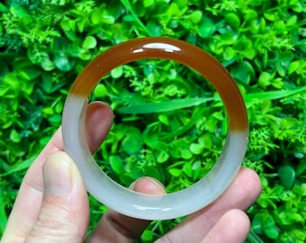 58mm Natural Red White Banded Agate Bangle Healing Crystal Gemstone Bracelet for Women