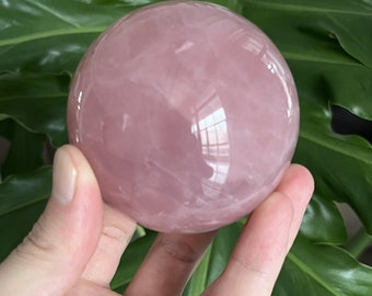 72mm Natural Rose Quartz Crystal Sphere, Polished Pink Quartz Ball Orb, Heart Chakra Love Energy Healing Home Decor Gift