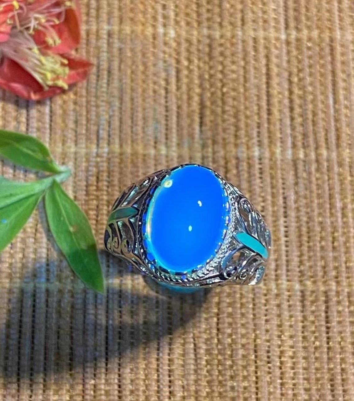 Mexico Natural Gemstones Blue Amber 925 silver inlaid master | Etsy