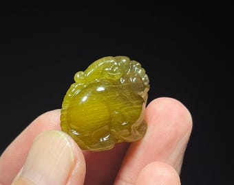 29 mm echtes gelbes Kaninchen-Haar-Kristall Pixiu Anhänger Reichtum Feng Shui Schmuck Geschenk