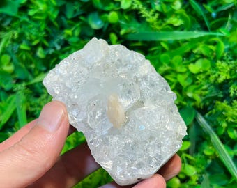 3.26" Glittery Apophyllite Crystal Cluster, Natural Raw Mineral Specimen, Healing Crystal Decor