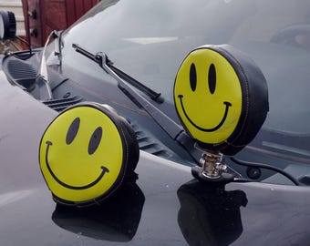 Yellow Smile Off Road Light Cover: Faux Leather LED Lamp Protector