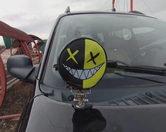 Yellow & Black X Smile Off Road Light Cover: Faux Leather LED Lamp Protector