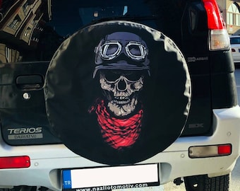Biker Skull Spare Tire Cover: UV Protection, Custom 4x4 Design