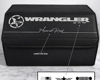 Wrangler Personalized Leather Trunk Organizer Box – Custom Name & Icon, Black Cargo Storage