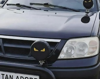 Angry Look / Yellow Eyes Design Off Road Light Cover: Faux Leather LED Lamp Protector