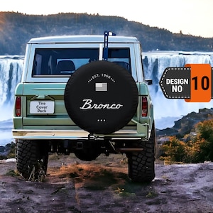 HNE 1966 Housse de roue de secours pour Ford Bronco, Enjoliveur de roue en PVC, Housse de pneu souple, Housse de protection UV, Housse de pneu Bronco personnalisée, style 10e