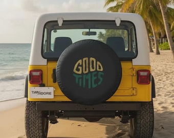 Retro Good Times Spare Tire Cover: Beach Jeep Camper Accessory