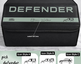Defender Personalized Leather Trunk Organizer Box – Custom Name & Icon, Black Cargo Storage
