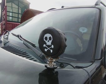 Pirate Skull Off Road Light Cover: Faux Leather LED Lamp Protector