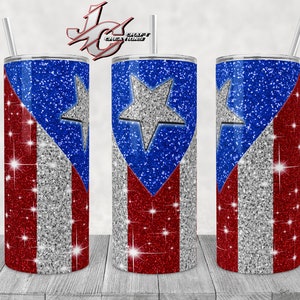 Tumbler 20oz, 15oz, mug 11oz Puerto Rico Glitter Flag Desings download. File 3 PNG.