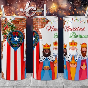 Tumbler Skinny 15oz, 20oz SJ Puerto Rico Bandera, Navidad, Reyes Magos. Descarga Digital. File 4 PNG.