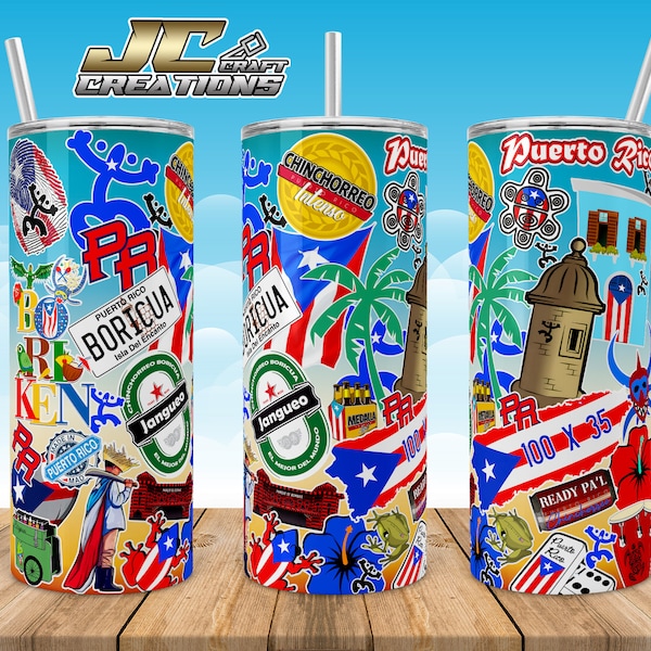 Tumbler Skinny 15oz, 20oz Puerto Rico, Boricua sticker Desings download. 2 PNGs.