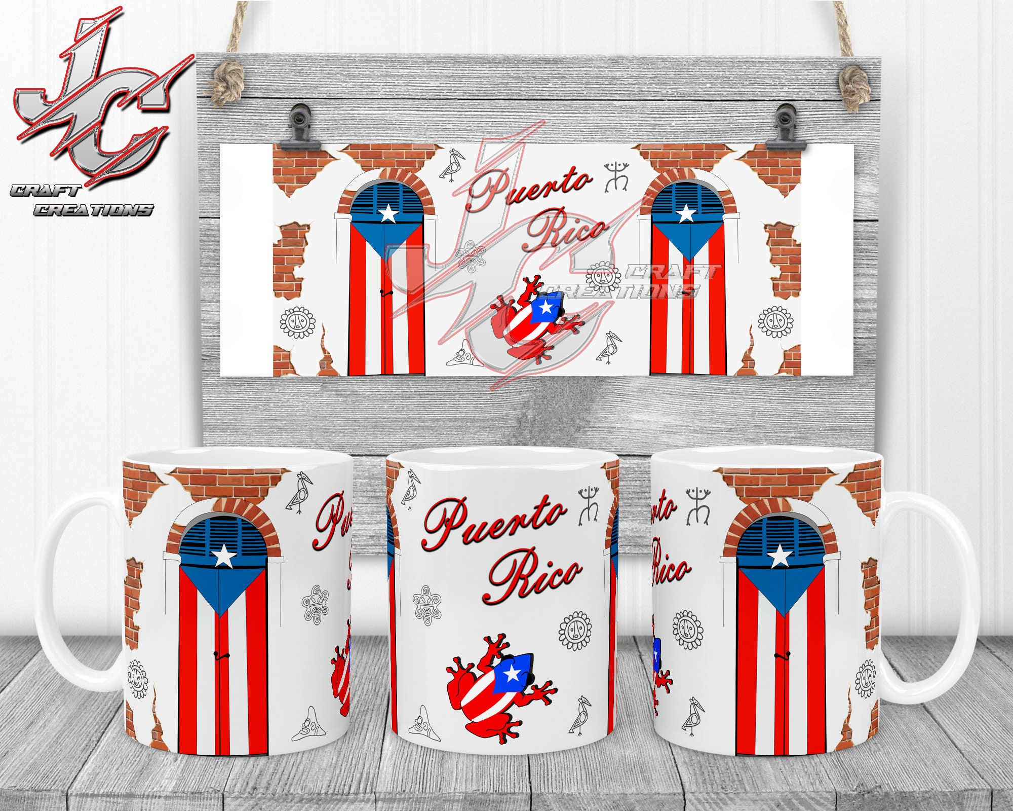 Puerto Rico Gift Coffee Mug Set of 2. Housewarming Puerto Rican Gift Set.  Borinquen Island With Heart and Travel Puerto Rico Artwork. 