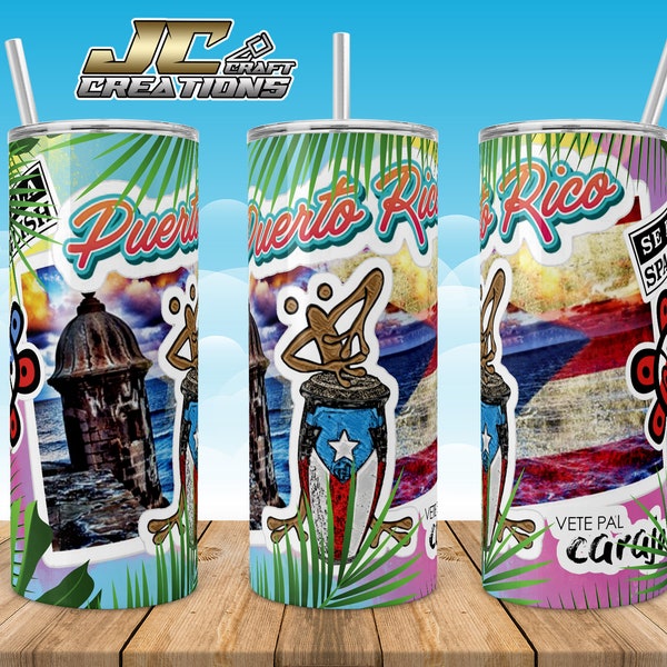 Tumbler Skinny 20oz Puerto Rico, Coquí, Boricua, Garita Desings download. File 1 PNG.