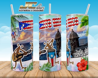 Tumbler Skinny 20oz Puerto Rico, Coquí, Boricua, Garita Desings download. File 1 PNG.