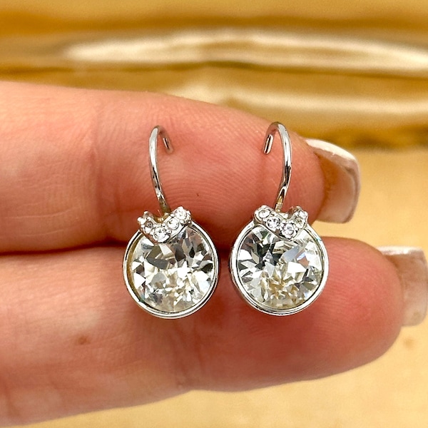 Swarovski Bella V Drop Earrings White Gold Plated Crystal Post Earrings, Designer Statement Earrings, Women's Jewellery Collectable, Gift