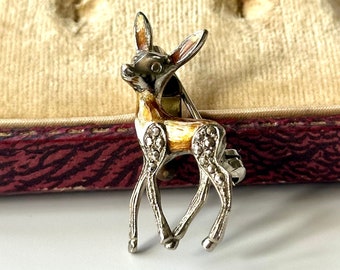 Vintage 925 Sterling Silver Rhodium Plated Enamel Marcasite Deer Pin Brooch, Figural Jewellery, Animal Brooch, New Old Stuck, Perfect Gift