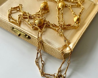Favoloso vintage anni '80 Designer Monet 22ct placcato oro 54" collana a sfera a catena lunga, collana di dichiarazione, collezione vintage, regalo per lei