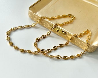 Impresionante vintage de la década de 1990 CABOUCHON 18ct chapado en oro collar de cadena de granos de café, cadena de oro de moda vintage, collar de mujer, regalo para ella