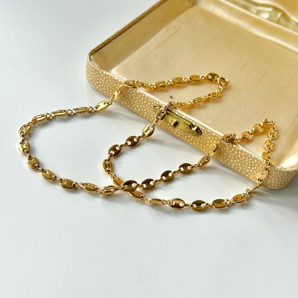 Superbe collier chaîne en grains de café CABOUCHON plaqué or 18 carats vintage des années 1990, chaîne en or à la mode vintage, collier pour femme, cadeau pour elle