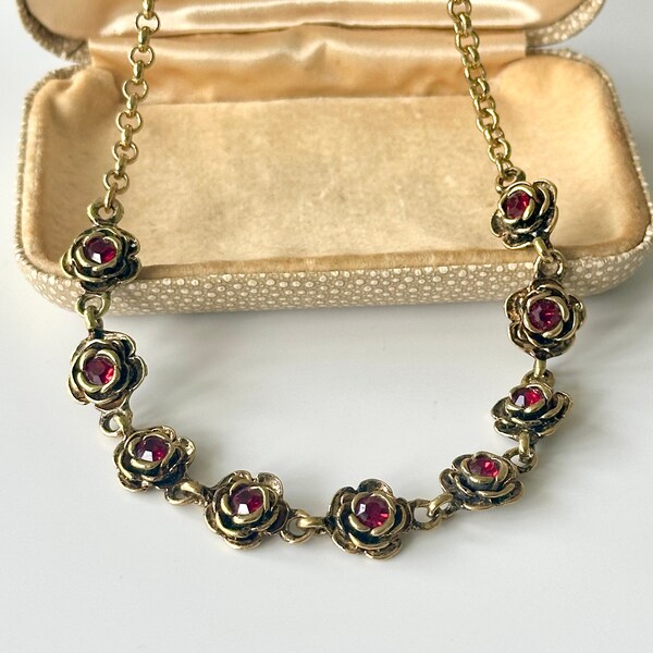 Vintage Red Flower Necklace Etsy UK