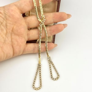 collier vintage en or Lariat, collier vintage à pampilles en cristal, chaîne à chevrons en or des années 80, collier de mariée en or, bijoux de soirée