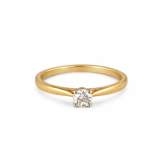 18ct Solid Yellow Gold Solitaire Ring, Minimalist… - image 2