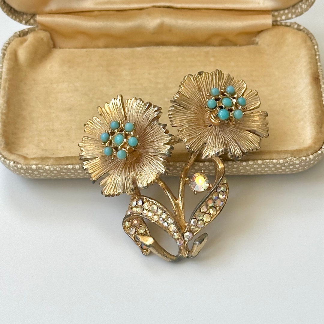 Broche Vintage Plaqué Or Laminé - Style Ancien Avec Initiales R M - Occasion - Bijou Ancien