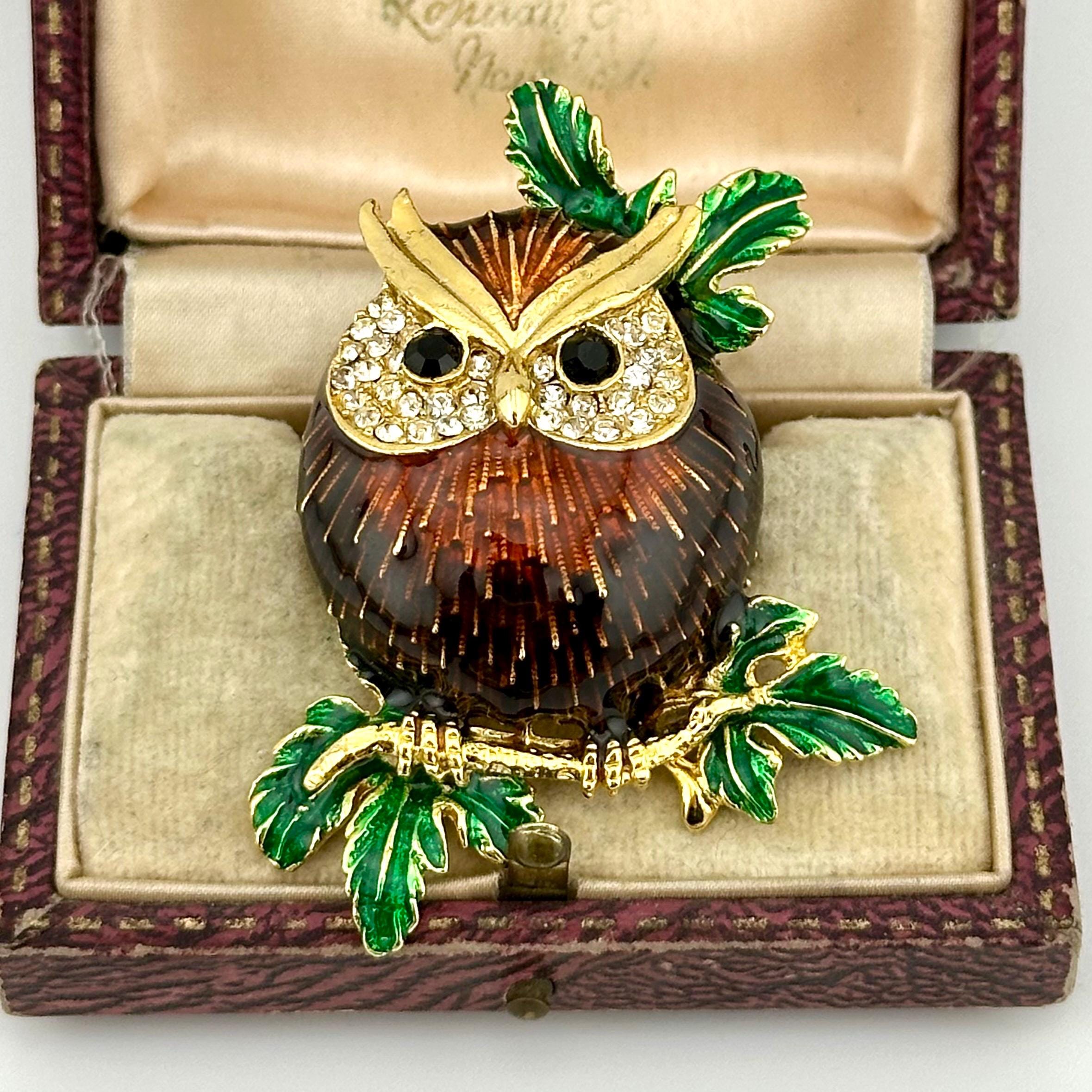 ヴィンテージのフクロウブローチ、1980年代のウッドランドホリデー