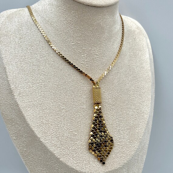 Designer Necklace, Vintage Gold Plated Mesh Laria… - image 2