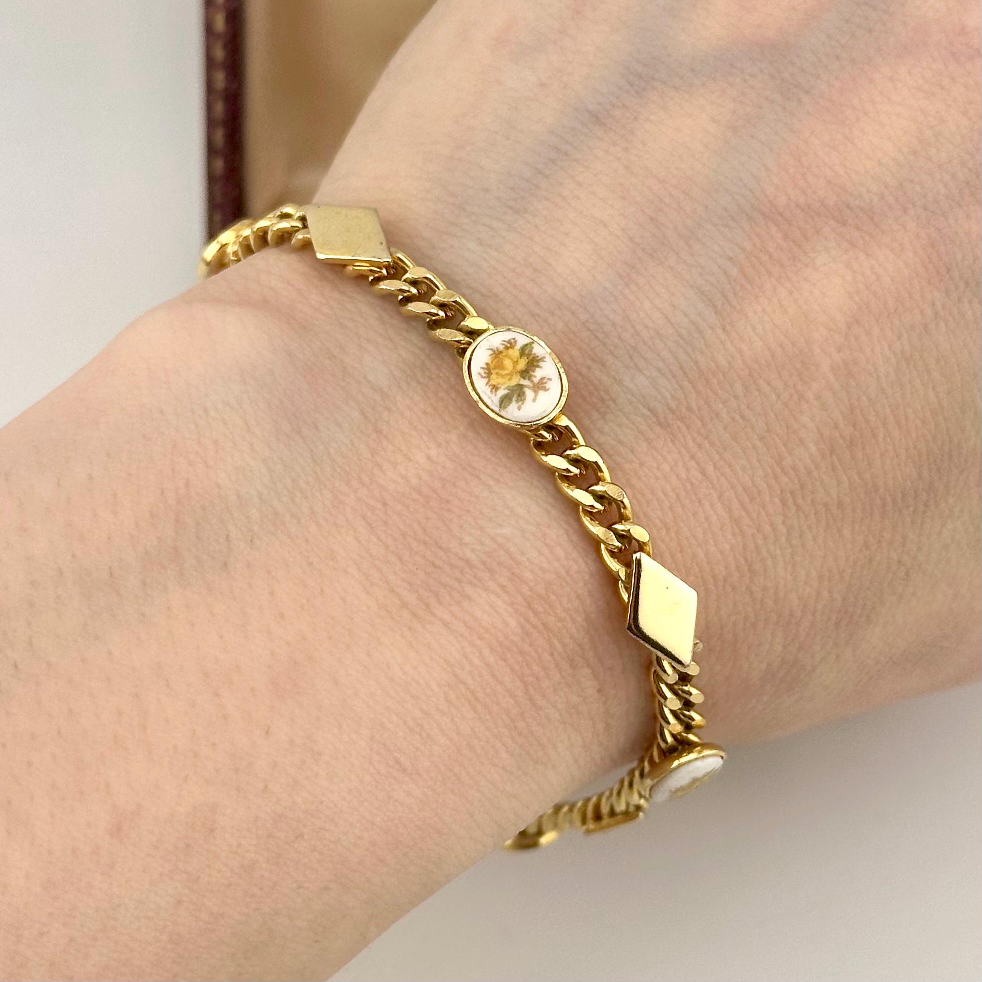 ヴィンテージ1960年代ゴールドフローラルリンクブレスレット 