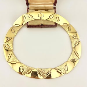 Vintage 1980s Sculptural Collar Necklace, Futuristic Modernist Design, Statement Gold Choker, Architectural Jewelry, Designer Collector Gift