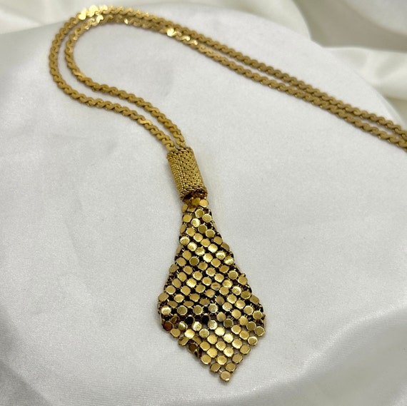 Designer Necklace, Vintage Gold Plated Mesh Laria… - image 5