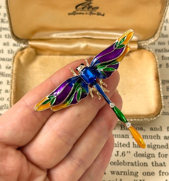 Stunning Vintage Multicoluor Enamel Dragonfly Blu… - image 4