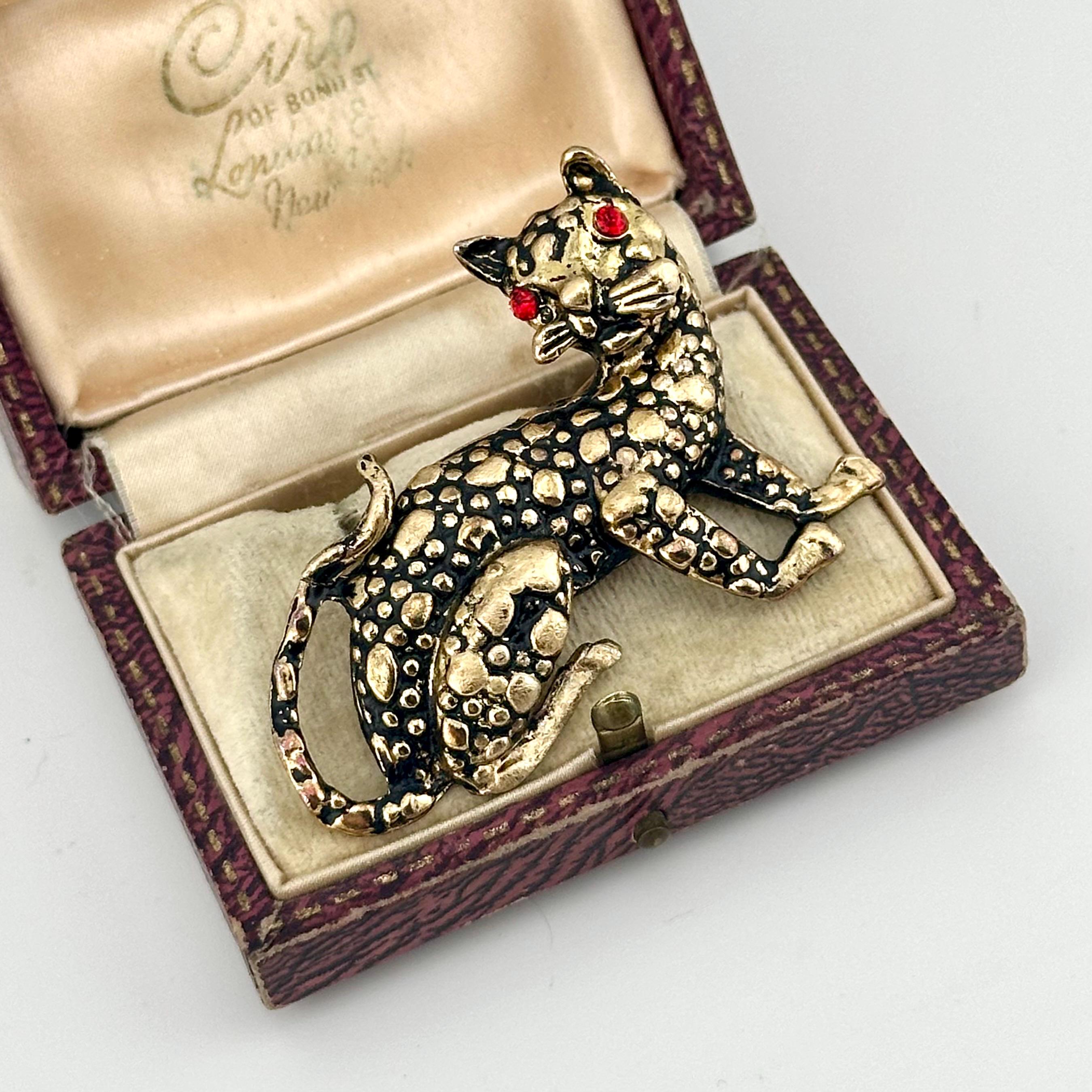 Vintage 1980s Articulated Leopard Cat Brooch, Gold Plated Panther