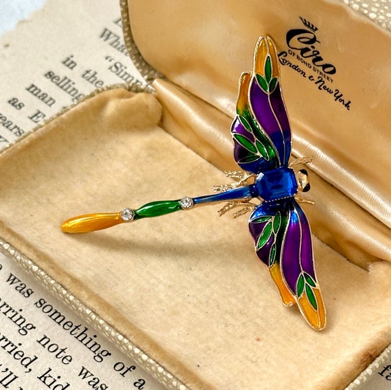 Stunning Vintage Multicoluor Enamel Dragonfly Blu… - image 9